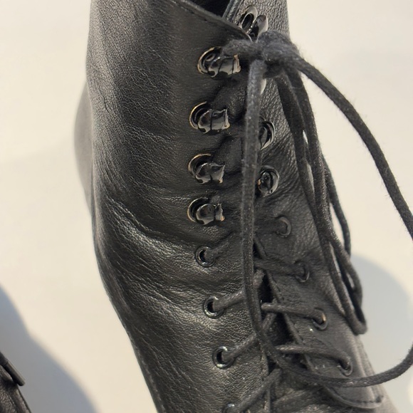 Christy Dawn Black Leather Lace-up Boots Deadstock Leather 9 - Picture 4 of 14